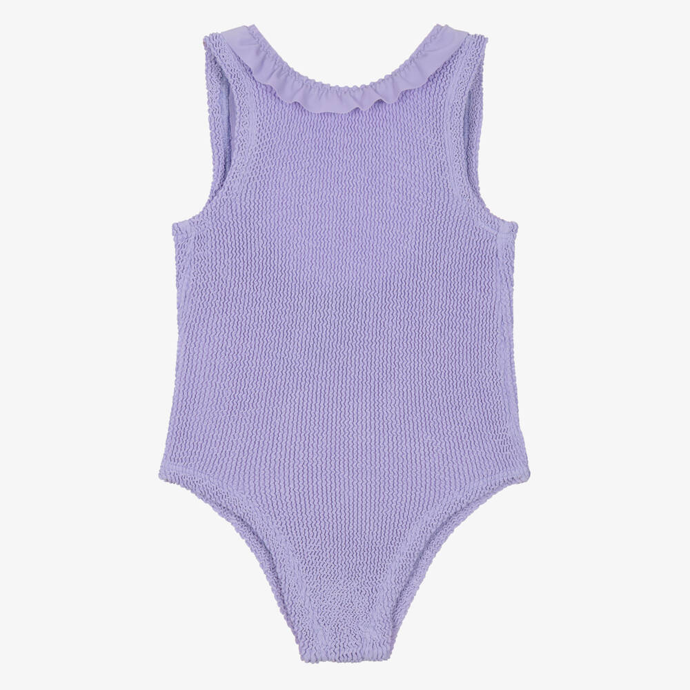 Hunza G-Girls Lavender Crinkle Swimsuit with Frill | Childrensalon