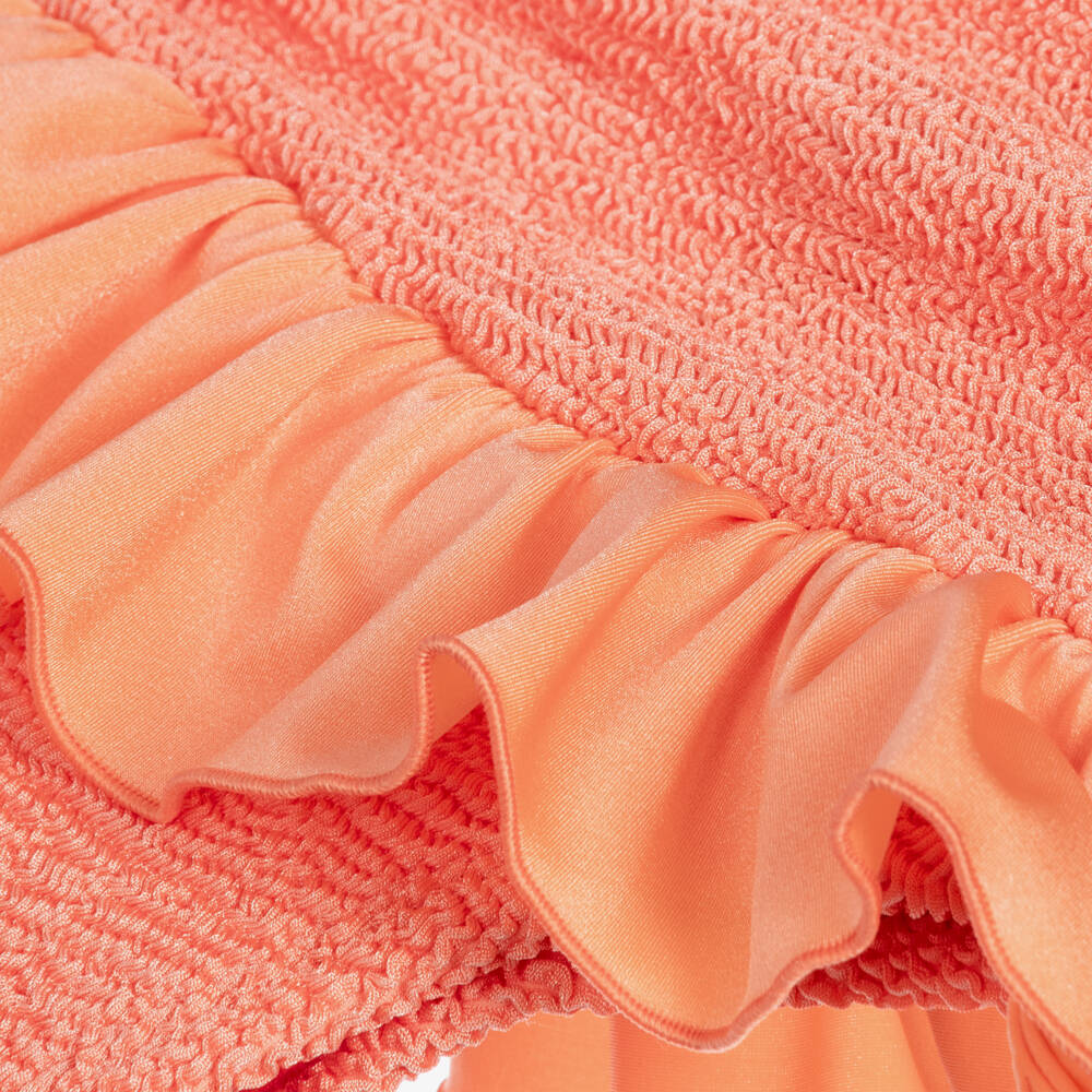 Hunza G-Girls Metallic Orange Crinkle Swimsuit with Ruffle | Childrensalon