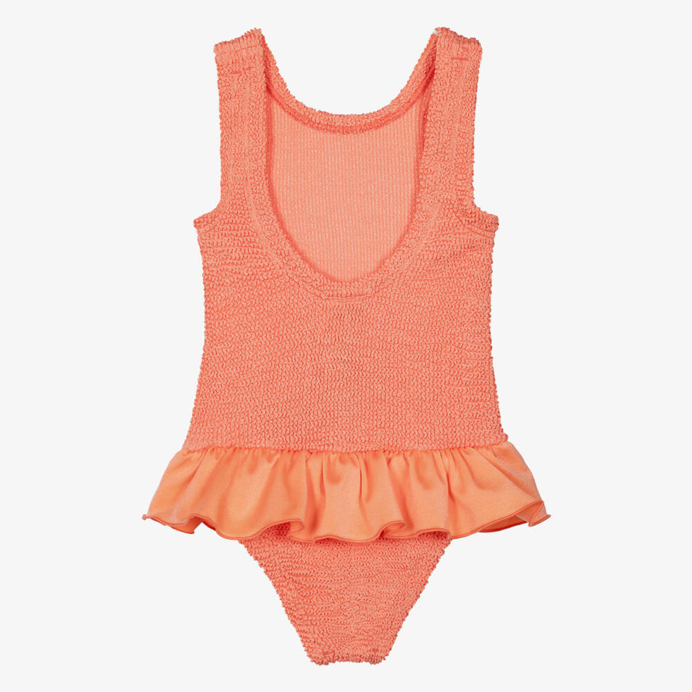 Hunza G-Girls Metallic Orange Crinkle Swimsuit with Ruffle | Childrensalon