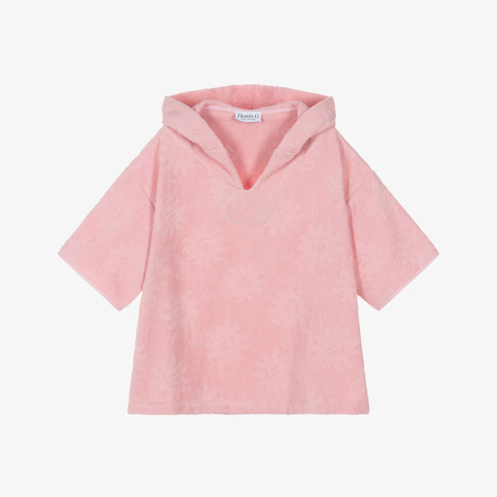 Hunza G-Girls Pale Pink Hooded Towelling Poncho | Childrensalon