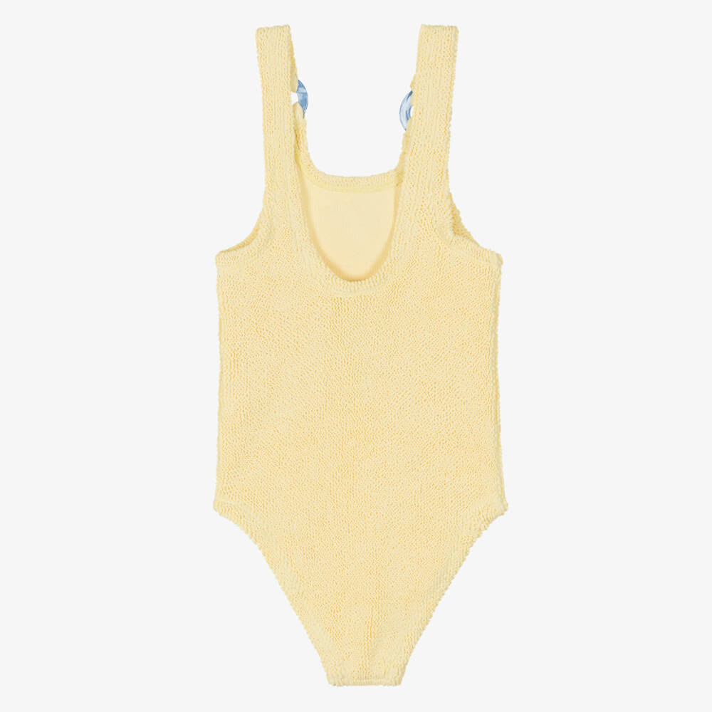Hunza G-Girls Pale Yellow Crinkly Swimsuit with Ring Detailing | Childrensalon