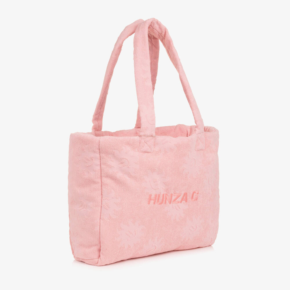Hunza G-Girls Pink Towelling Beach Tote Bag (42cm) | Childrensalon