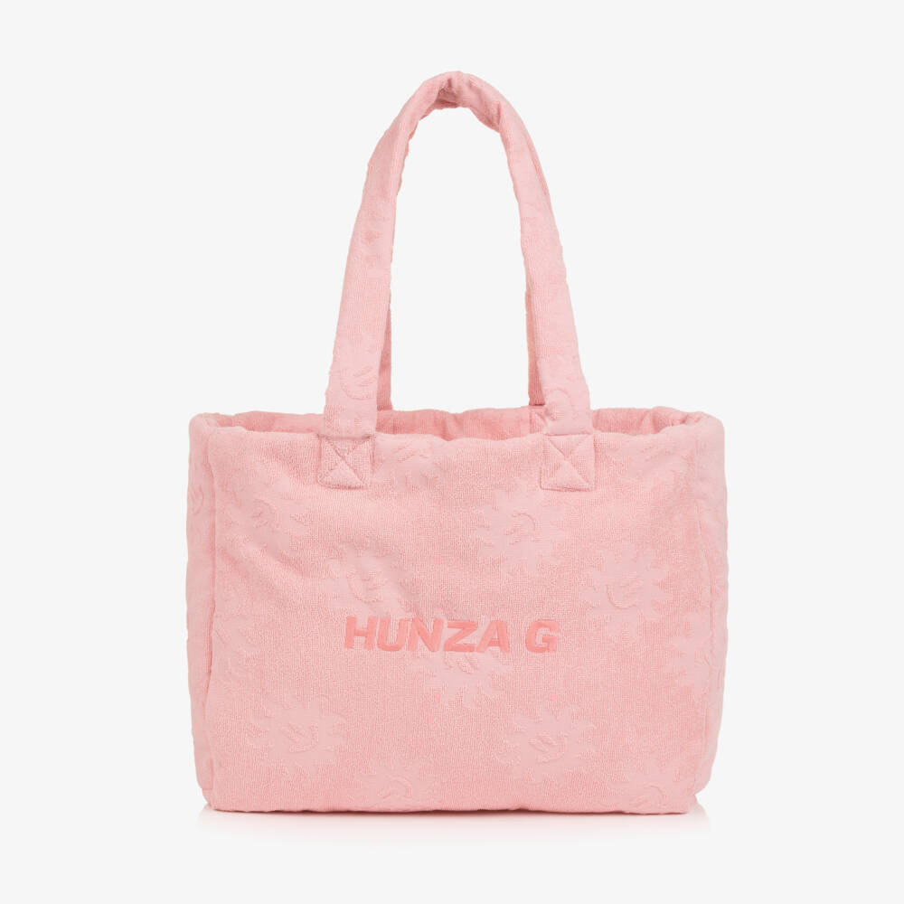 Hunza G-Girls Pink Towelling Beach Tote Bag (42cm) | Childrensalon