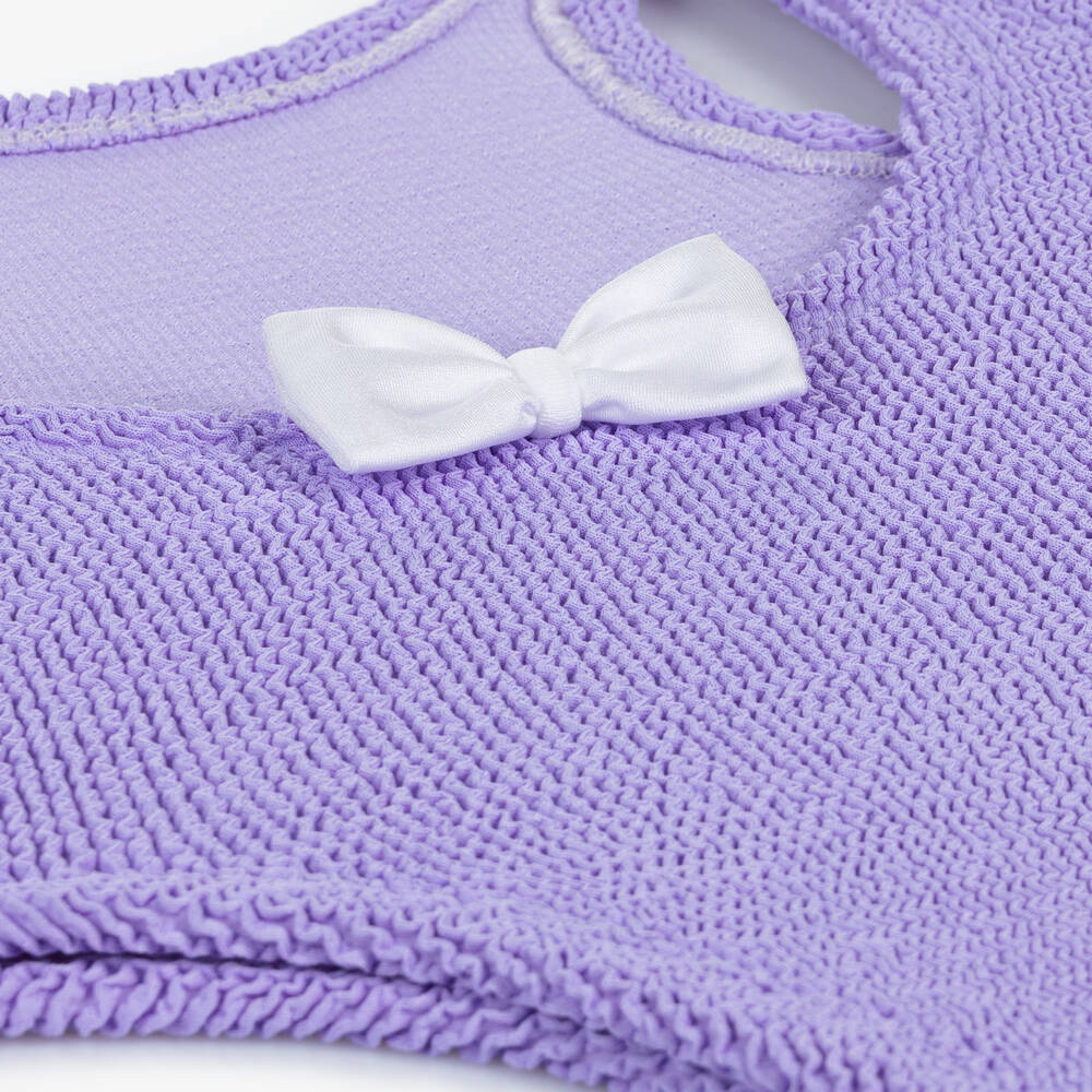 Hunza G-Girls Purple Bow Crinkle Swimsuit | Childrensalon