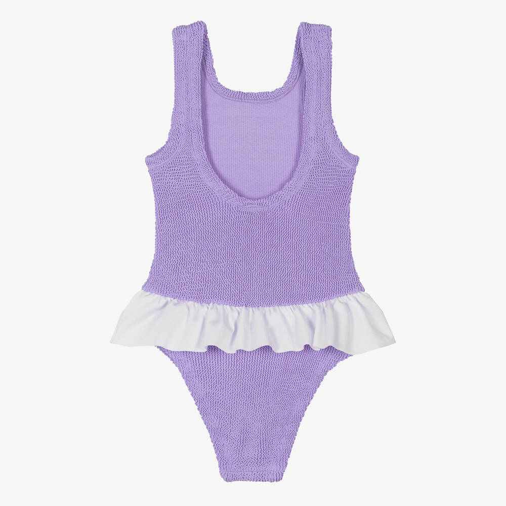 Hunza G-Фиолетовый жатый купальник с оборкой | Childrensalon