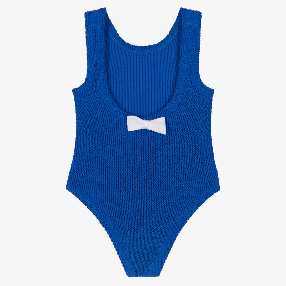 Hunza G-Girls Royal Blue Crinkle Swimsuit with Bow | Childrensalon