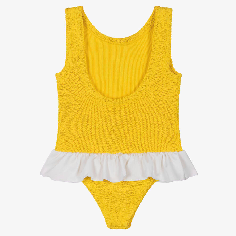 Hunza G-مايوه كرينكل مزين بكشكش لون أصفر للبنات | Childrensalon