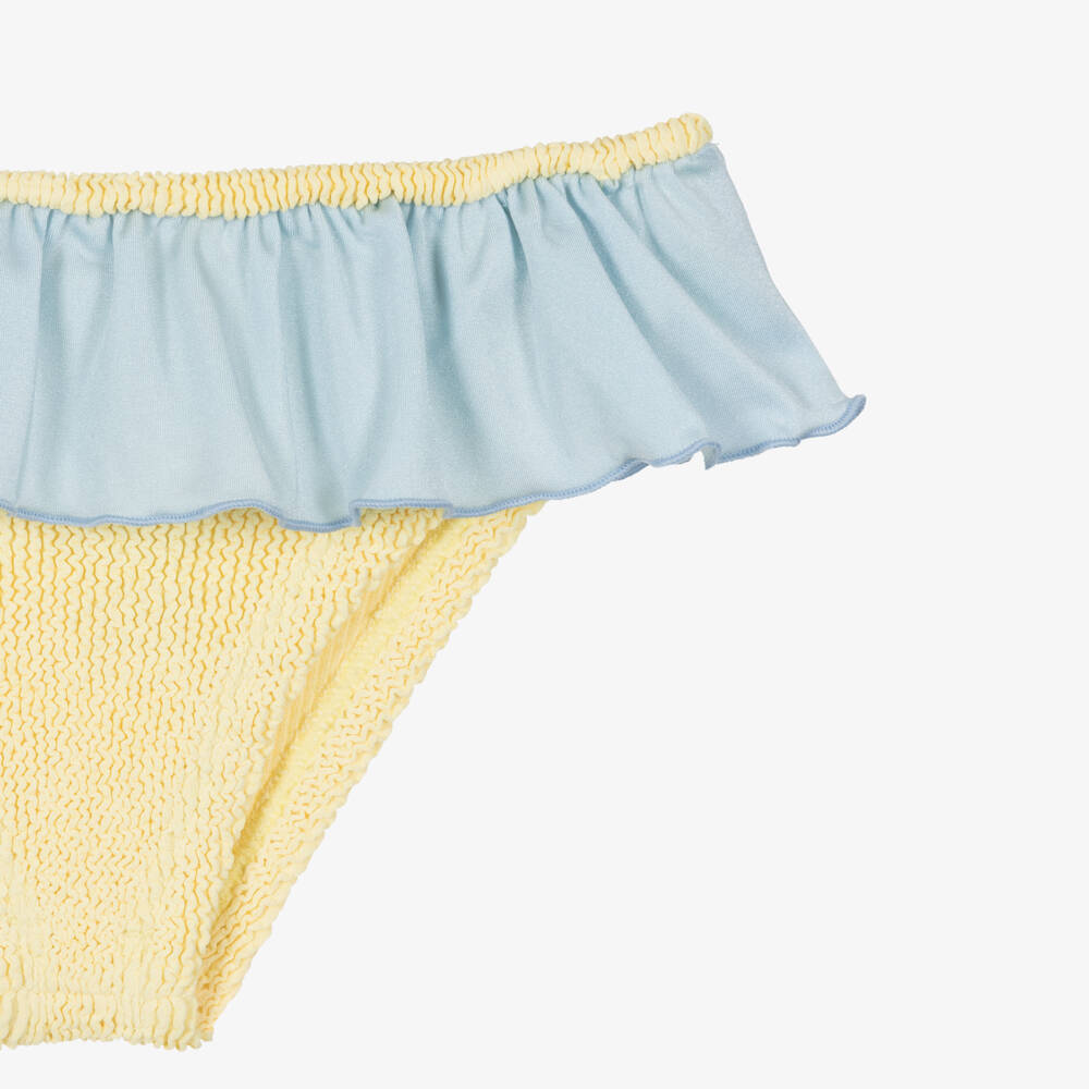 Hunza G-Girls Yellow Crinkle Bikini with Blue Frill | Childrensalon