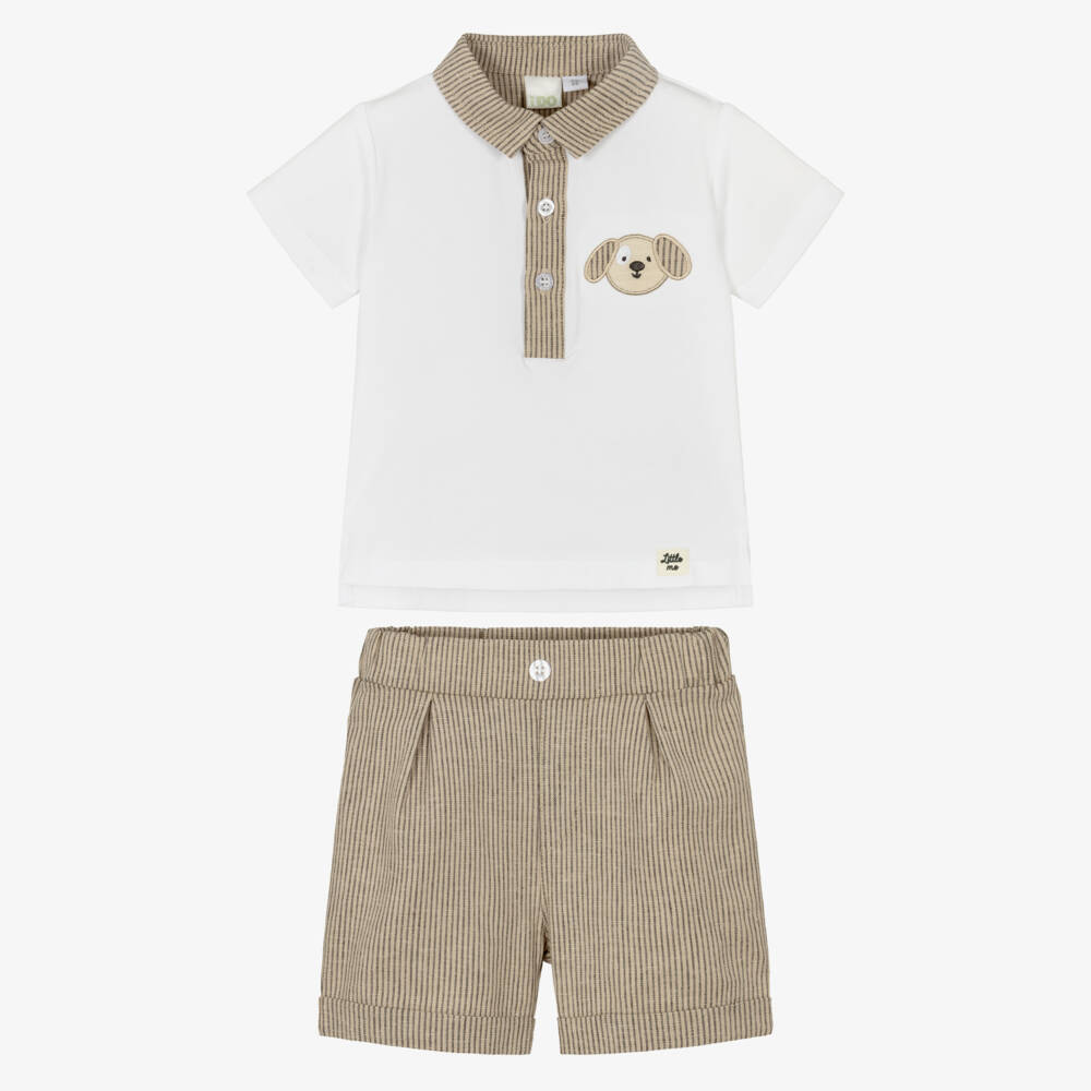 iDO-Baby Boys Beige Cotton & Linen Shorts Set | Childrensalon