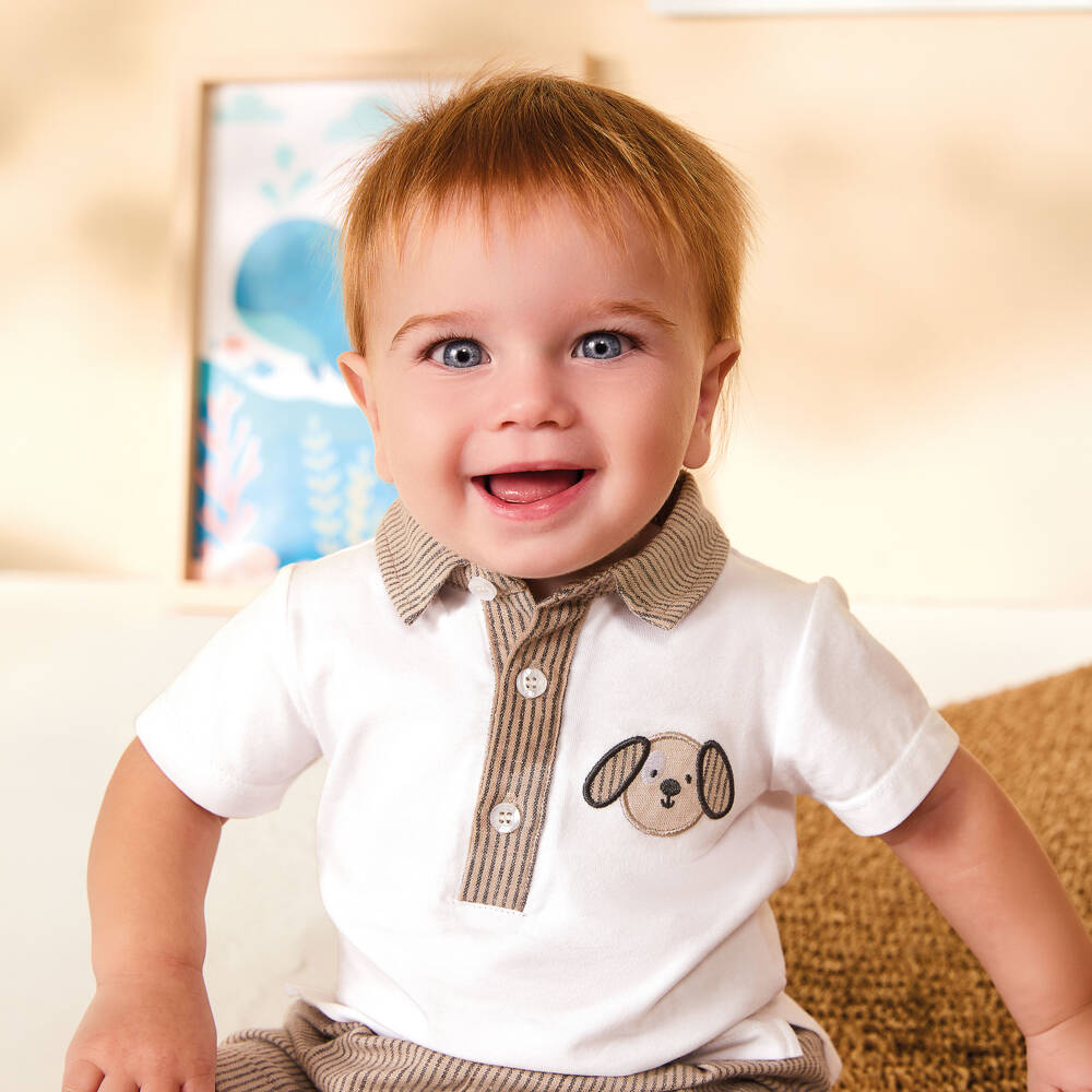 iDO-Baby Boys Beige Cotton & Linen Shorts Set | Childrensalon