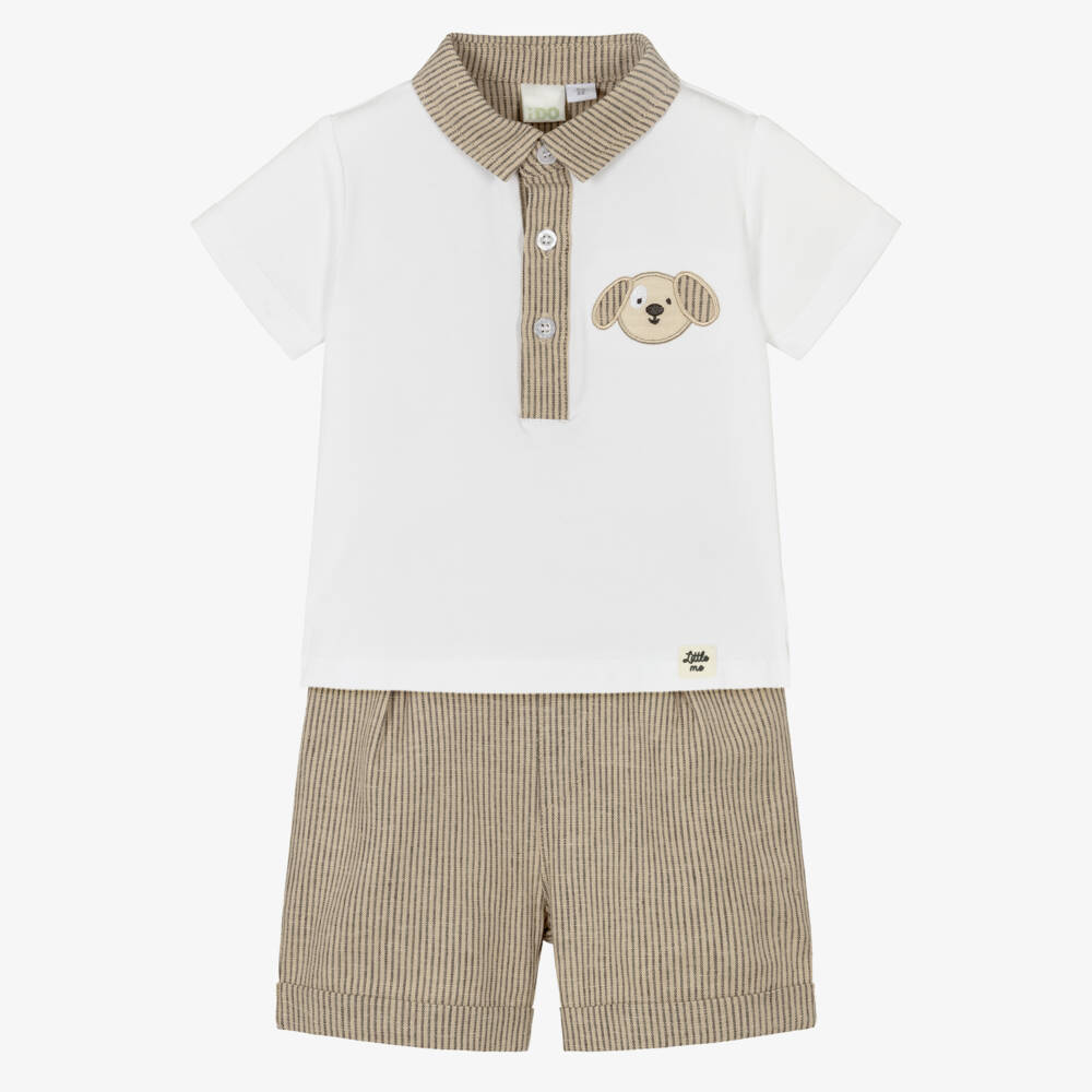 iDO-Baby Boys Beige Cotton & Linen Shorts Set | Childrensalon
