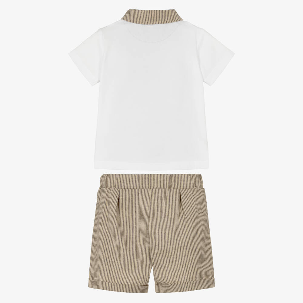iDO-Baby Boys Beige Cotton & Linen Shorts Set | Childrensalon