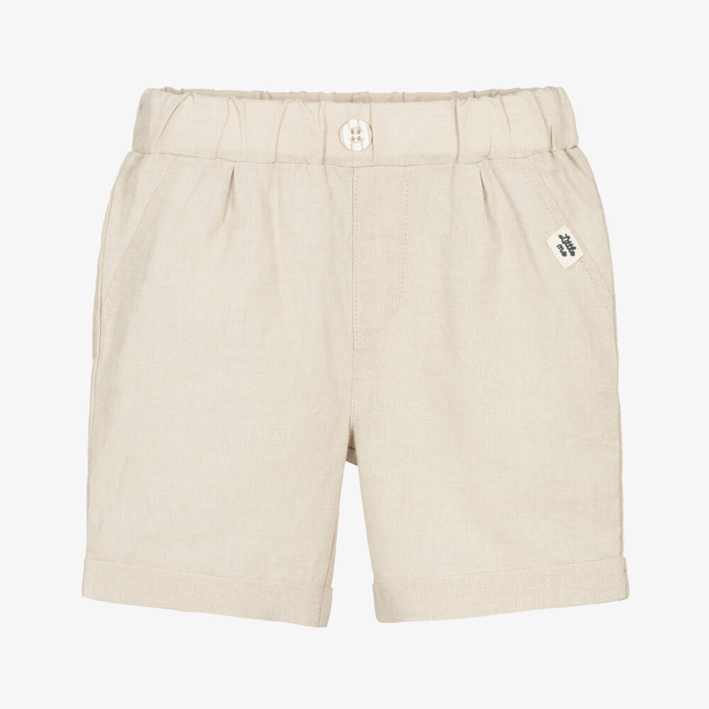 iDO-Baby Boys Beige Linen & Cotton Shorts | Childrensalon