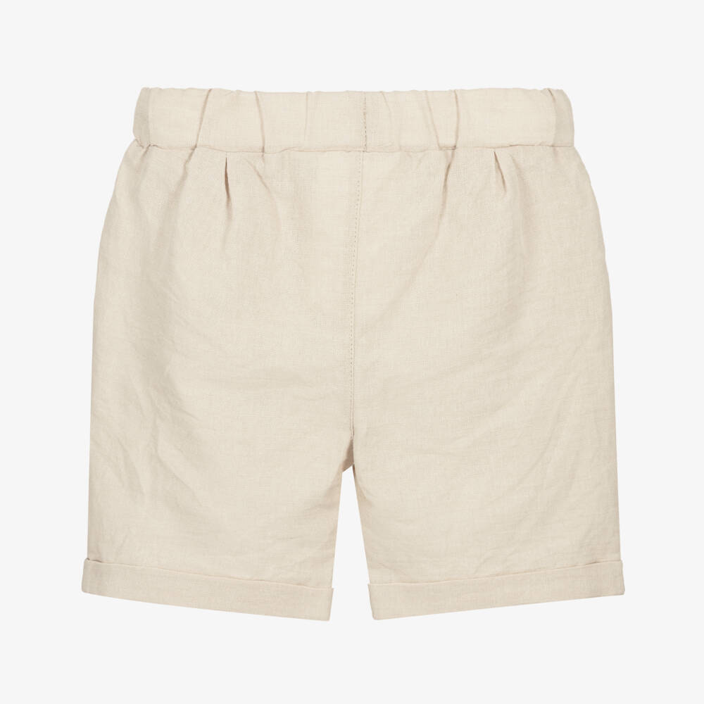 iDO-Baby Boys Beige Linen & Cotton Shorts | Childrensalon