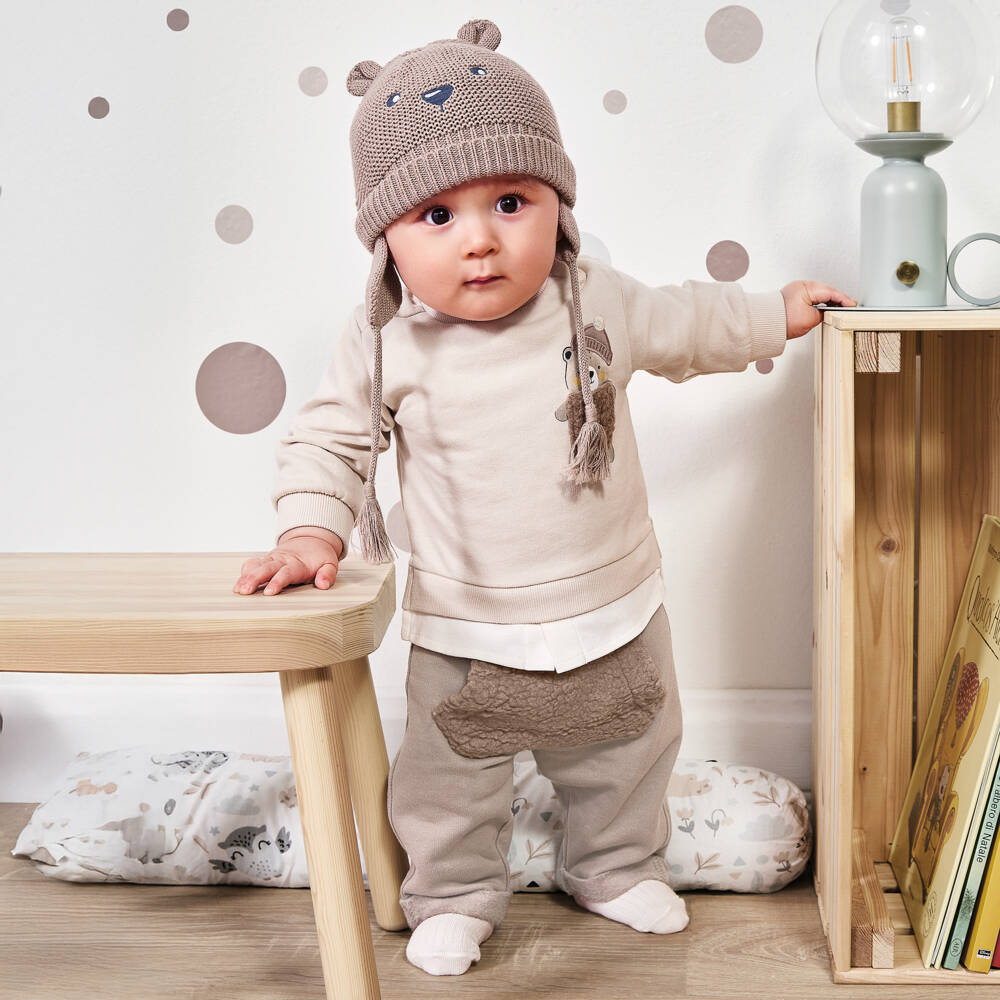 iDO-Baby Boys Beige Teddy Bear Trouser Set | Childrensalon
