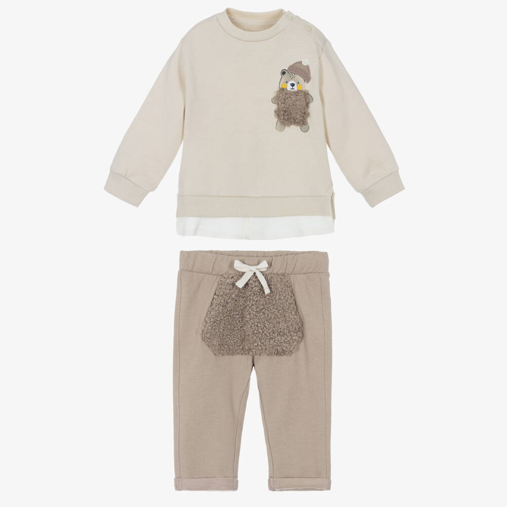 iDO-Baby Boys Beige Teddy Bear Trouser Set | Childrensalon