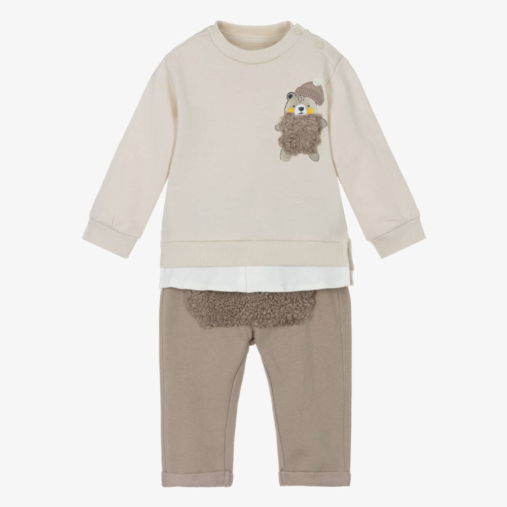 iDO-Baby Boys Beige Teddy Bear Trouser Set | Childrensalon