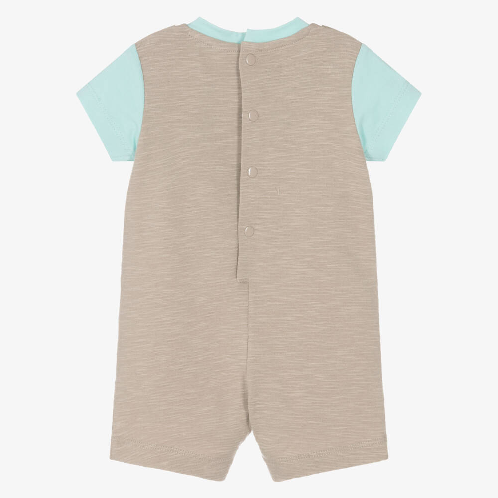 iDO Мини-Baby Boys Beige & Turquoise Blue Teddy Bear Shortie | Childrensalon