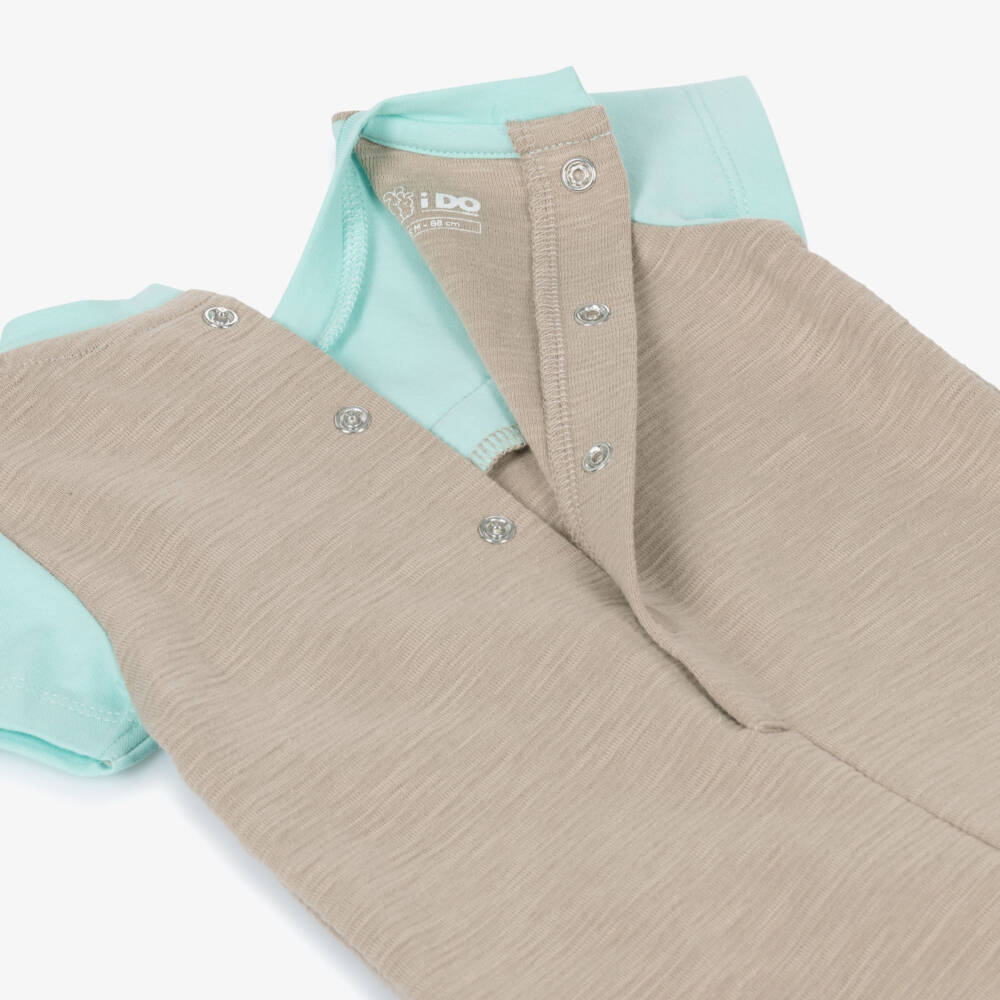 iDO Мини-Baby Boys Beige & Turquoise Blue Teddy Bear Shortie | Childrensalon