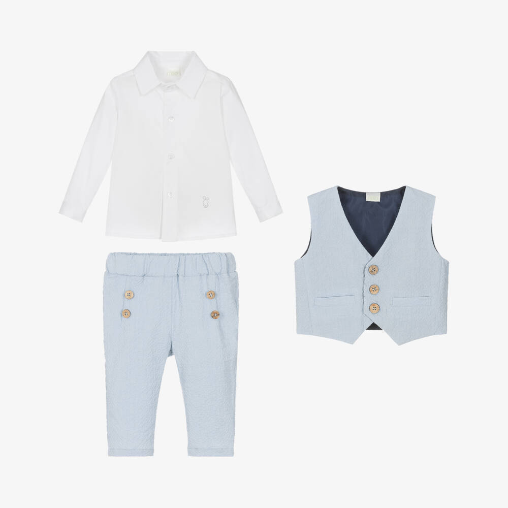 iDO Mini-Baby Boys Blue Cotton Suit | Childrensalon