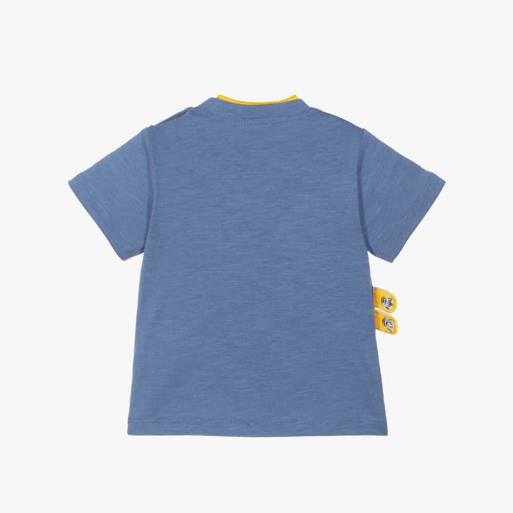 iDO-Baby Boys Blue Cotton T-Shirt with Lion Motif | Childrensalon