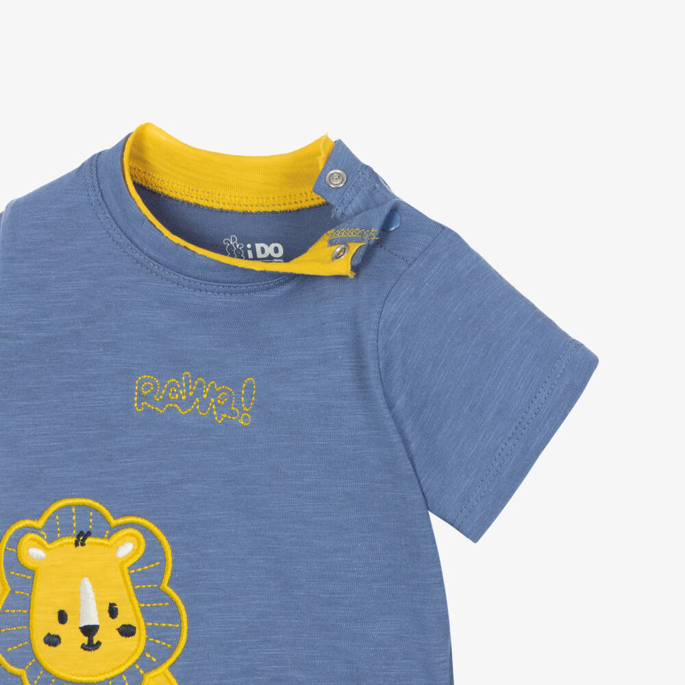 iDO-Baby Boys Blue Cotton T-Shirt with Lion Motif | Childrensalon