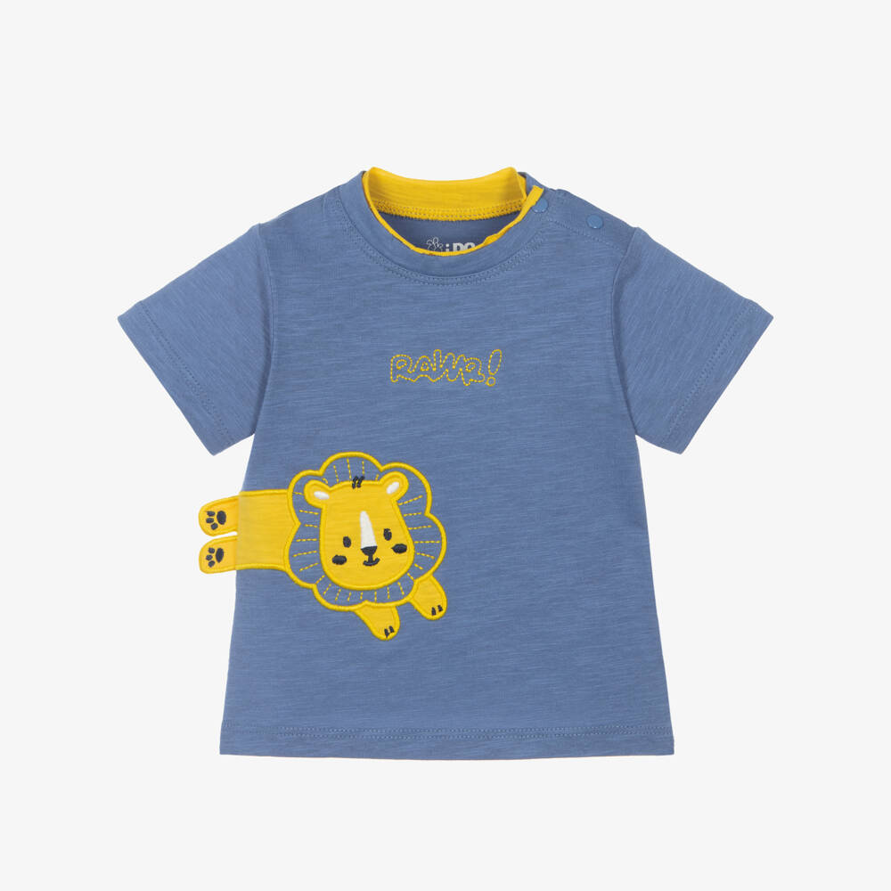 iDO-Baby Boys Blue Cotton T-Shirt with Lion Motif | Childrensalon