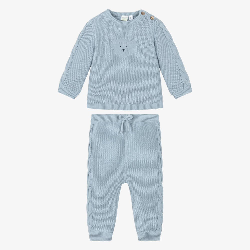iDO Мини-Брючный комплект голубой трикотажный с мишкой для малышей | Childrensalon