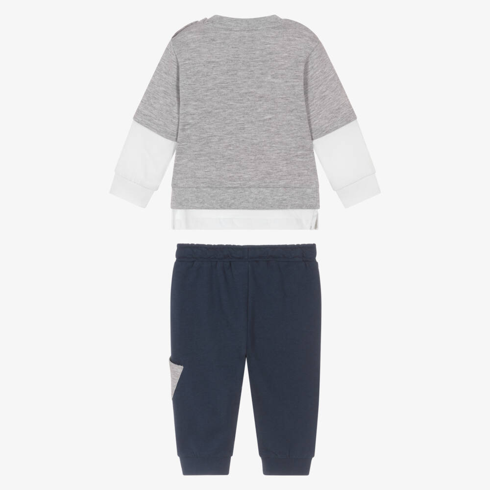 iDO-Baby Boys Grey & Navy Blue Trouser Set with Tiger Motif | Childrensalon