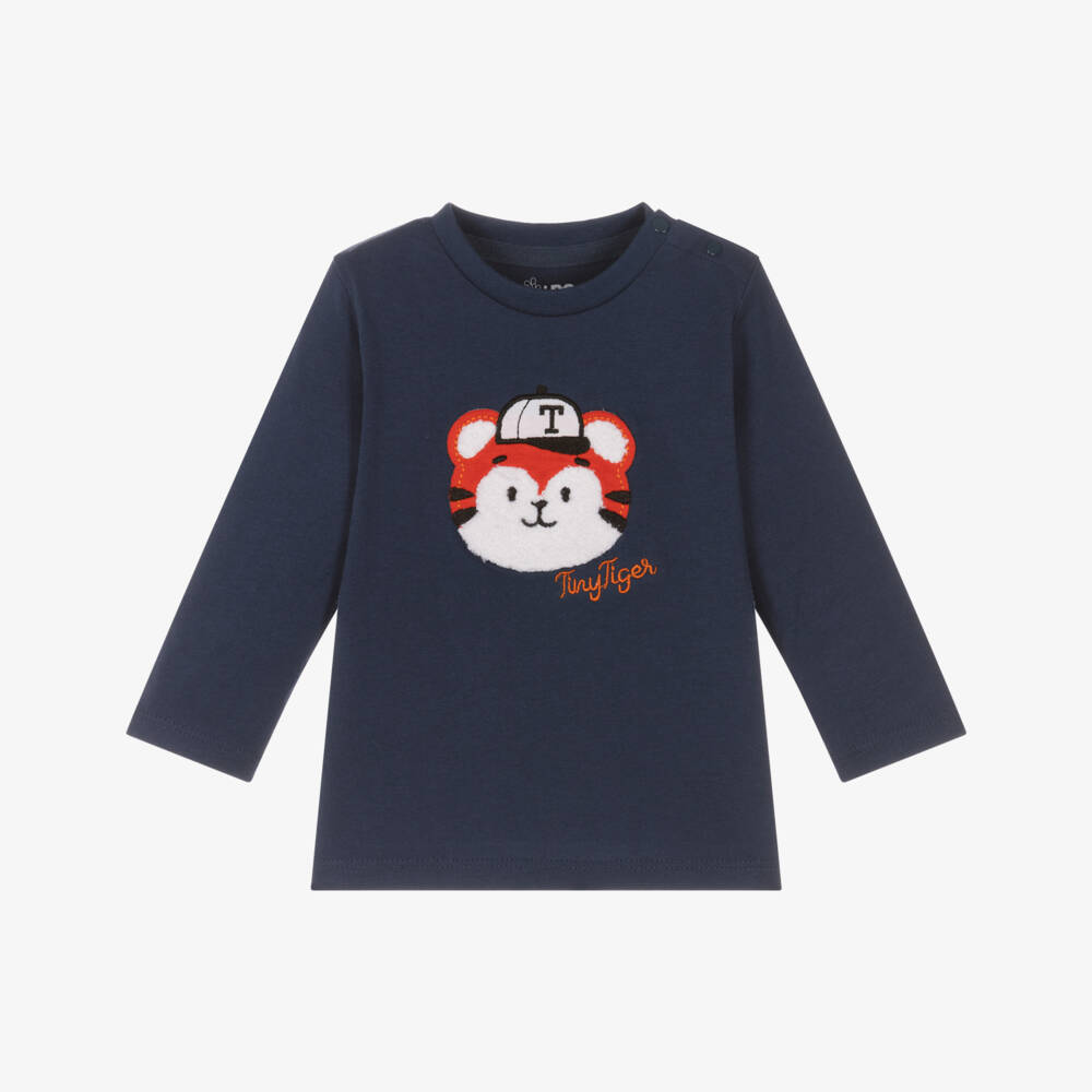 iDO-Baby Boys Navy Blue Cotton Top with Tiger Motif | Childrensalon