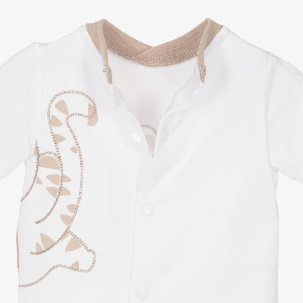 iDO-Baby Boys White & Beige Shorts Set with Tiger Motif | Childrensalon