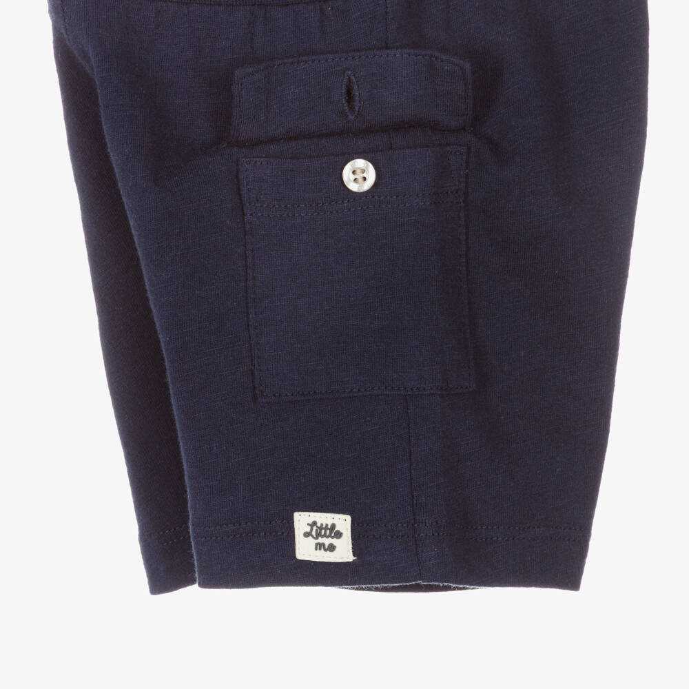 iDO-Baby Boys White & Blue Cotton Shorts Set with Dog Appliqué | Childrensalon