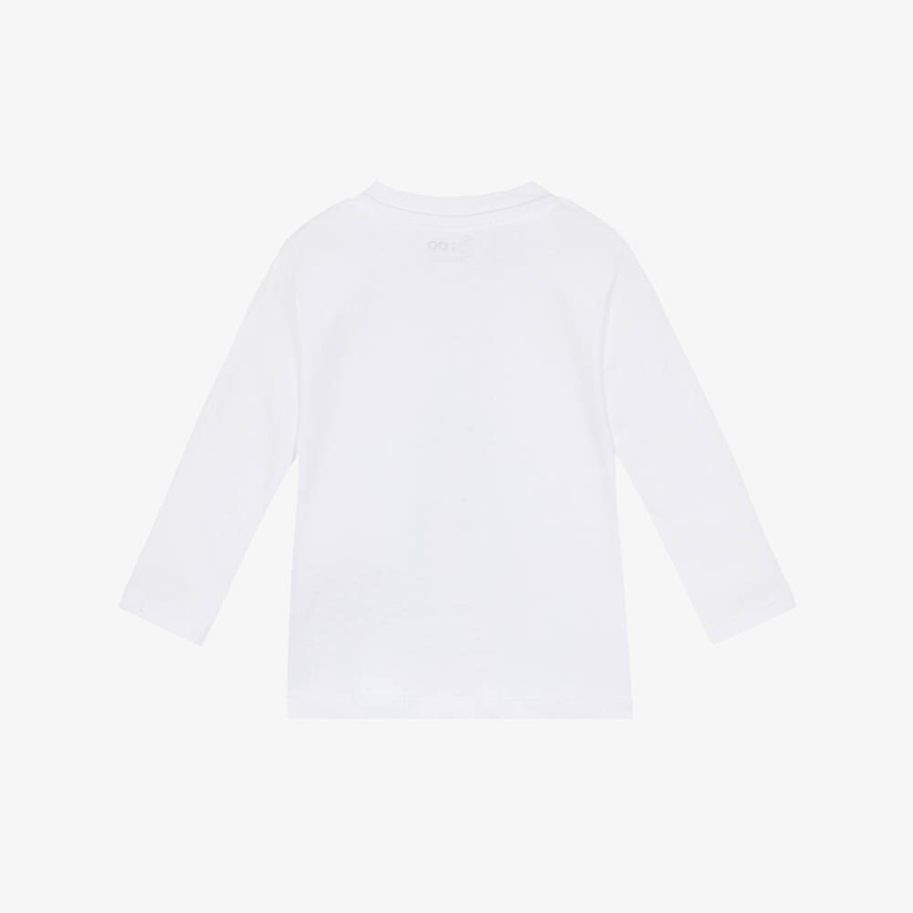 iDO-Baby Boys White Cotton Top with Car Motifs | Childrensalon