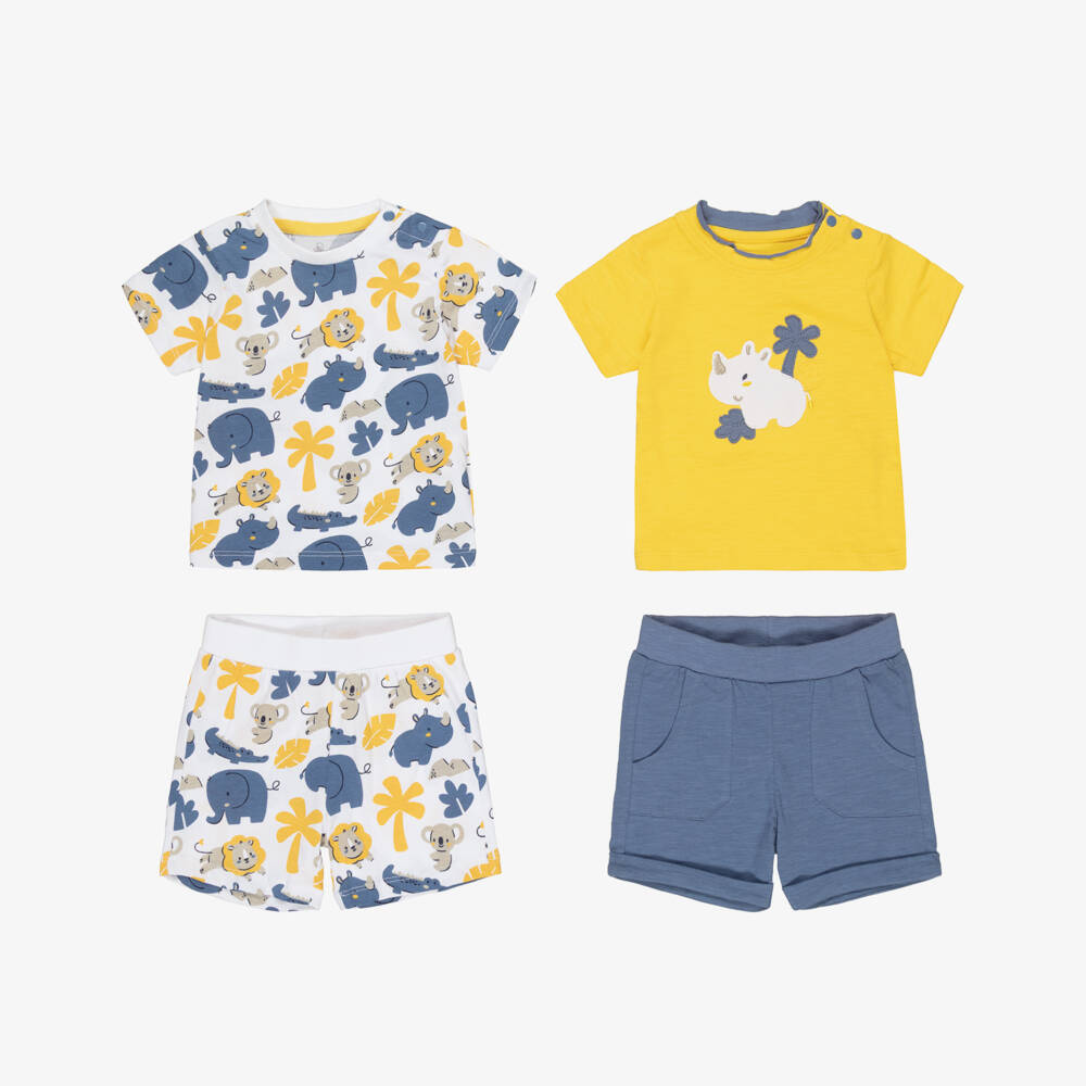 iDO Mini-Baby Boys Yellow & Blue Animal Print Shorts Set (2 Pack) | Childrensalon
