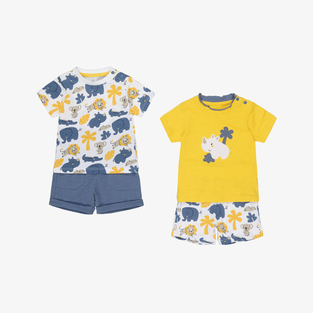 iDO Mini-Baby Boys Yellow & Blue Animal Print Shorts Set (2 Pack) | Childrensalon