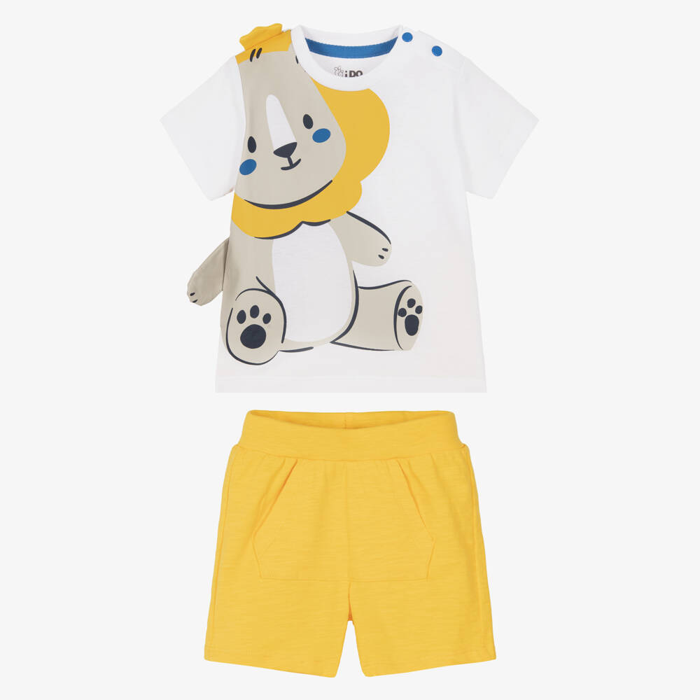 iDO-Baby Boys Yellow Cotton Shorts Set with Lion Motif | Childrensalon
