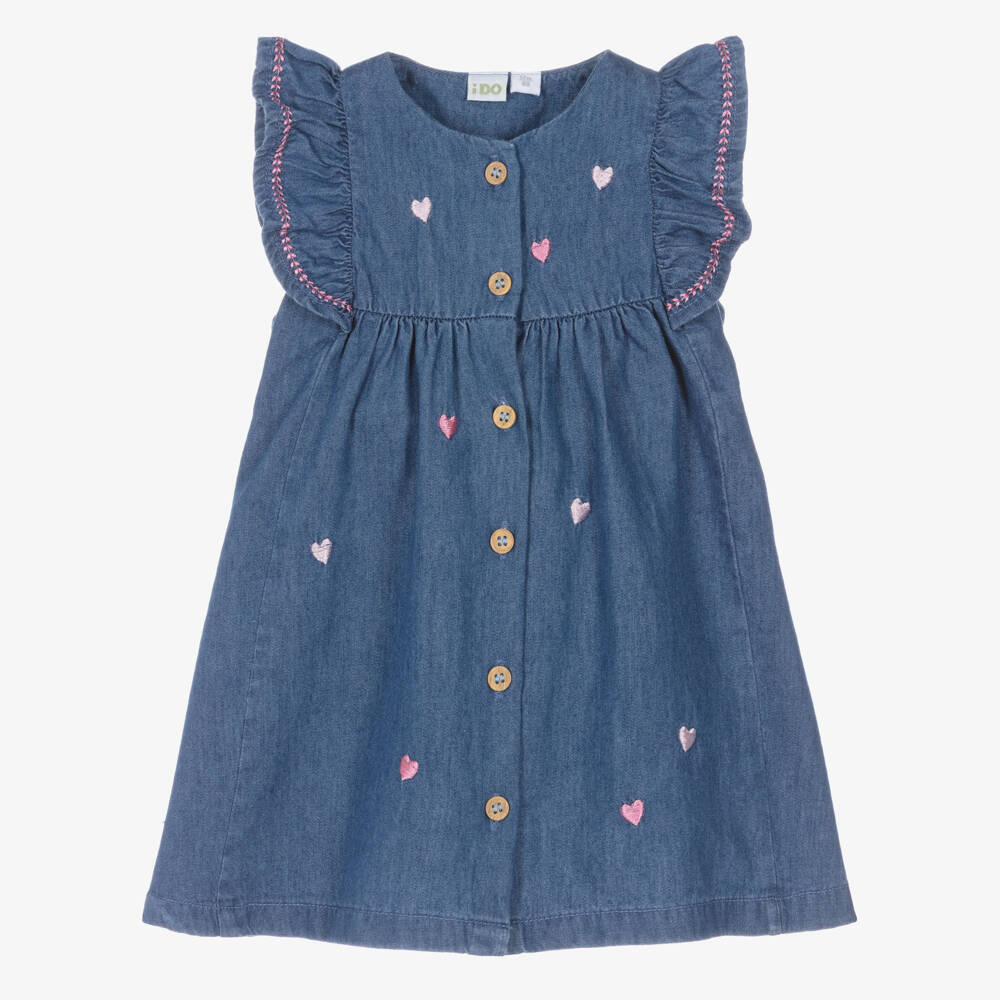 iDO-Baby Girls Blue Chambray Dress | Childrensalon