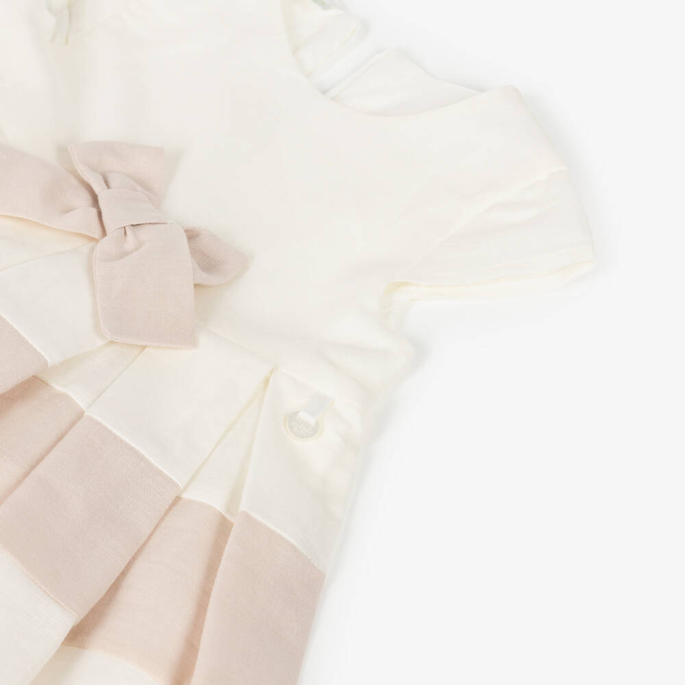 iDO Мини-Baby Girls Ivory & Beige Pleated Dress | Childrensalon