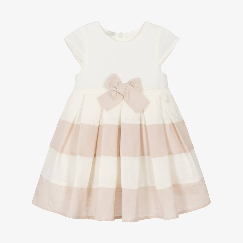 iDO Mini-فستان بطيات لون عاجي وبيج للبنات الرضع | Childrensalon