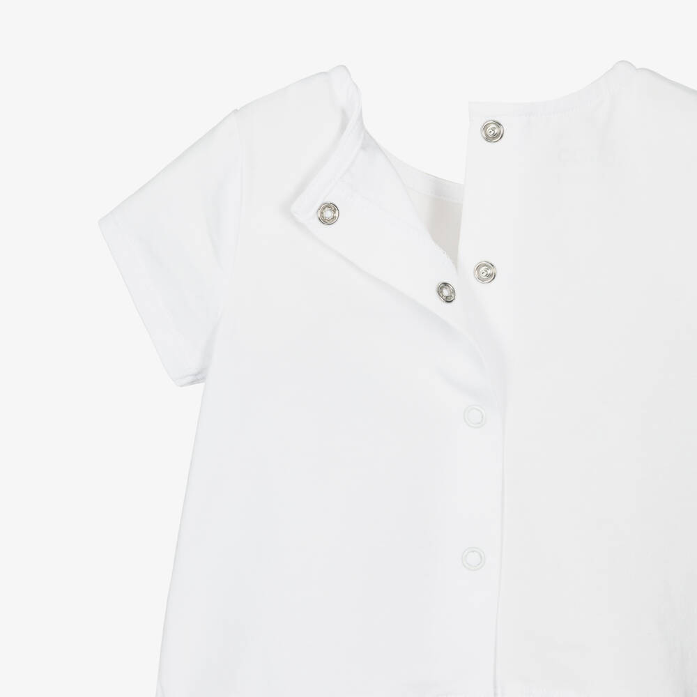 iDO-Baby Girls Pale Blue Cotton Shorts Set with Floral Appliqués | Childrensalon