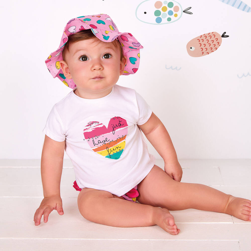 iDO-Baby Girls Pink Heart Print Swim Set | Childrensalon