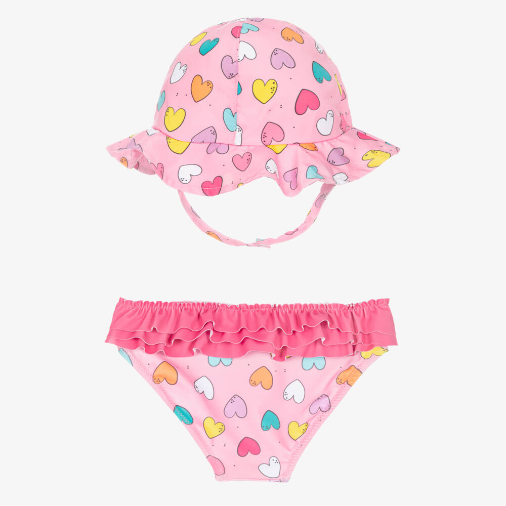 iDO-Baby Girls Pink Heart Print Swim Set | Childrensalon