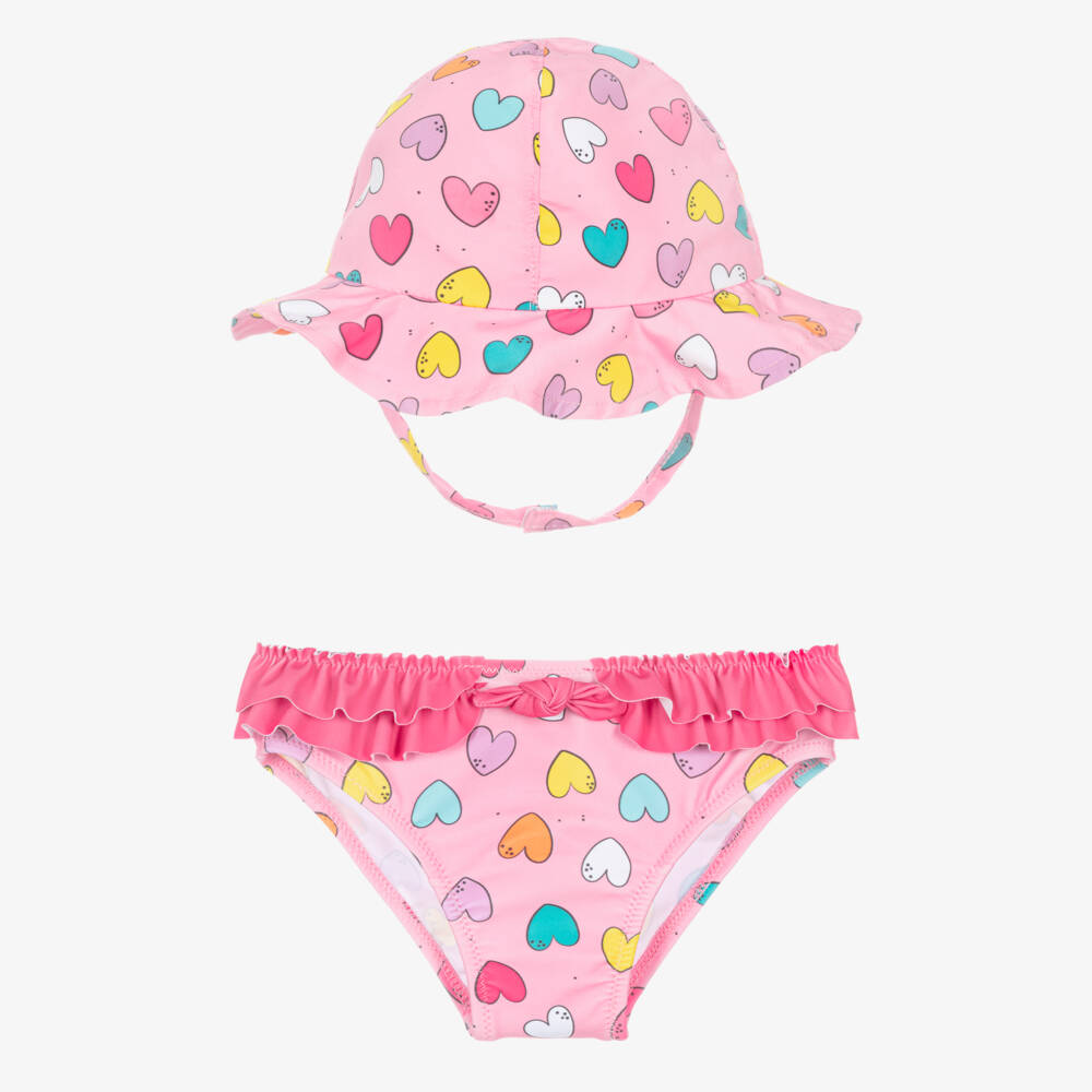 iDO-Baby Girls Pink Heart Print Swim Set | Childrensalon