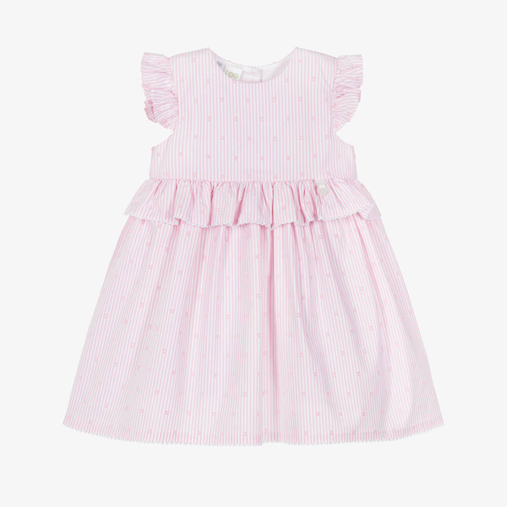 iDO-Baby Girls Pink Striped Cotton Dress with Ruffle | Childrensalon
