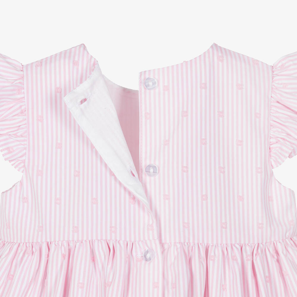 iDO-Baby Girls Pink Striped Cotton Dress with Ruffle | Childrensalon