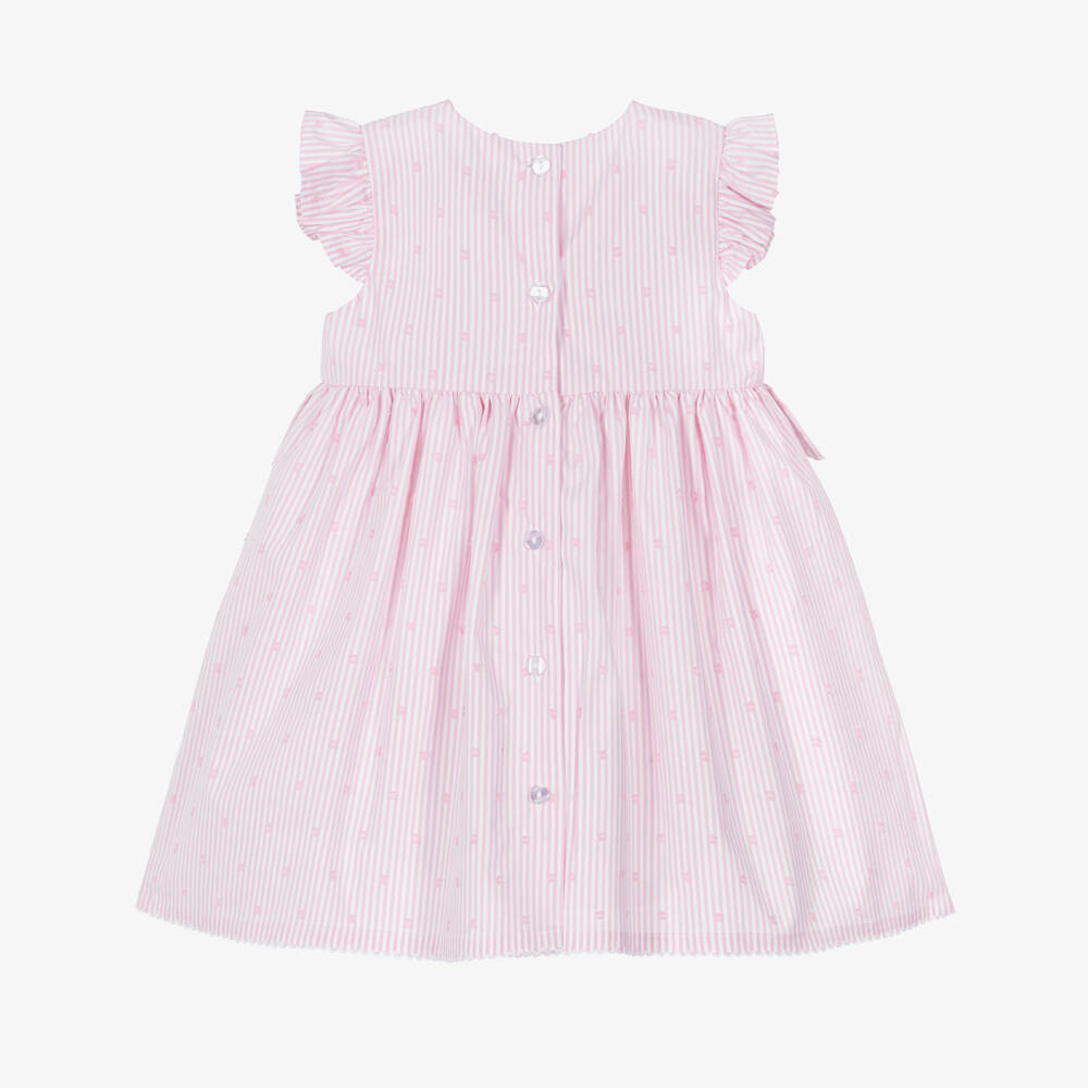 iDO-Baby Girls Pink Striped Cotton Dress with Ruffle | Childrensalon
