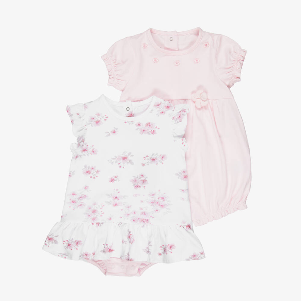 iDO Мини-Baby Girls Pink & White Floral Cotton Shorties (2 Pack)  | Childrensalon