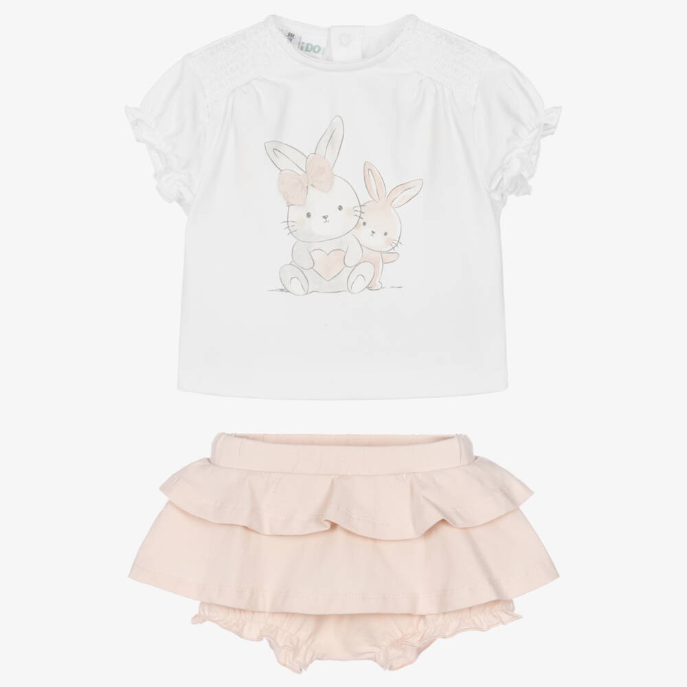 iDO-Baby Girls White & Pink Bunny Print Skirt Set | Childrensalon