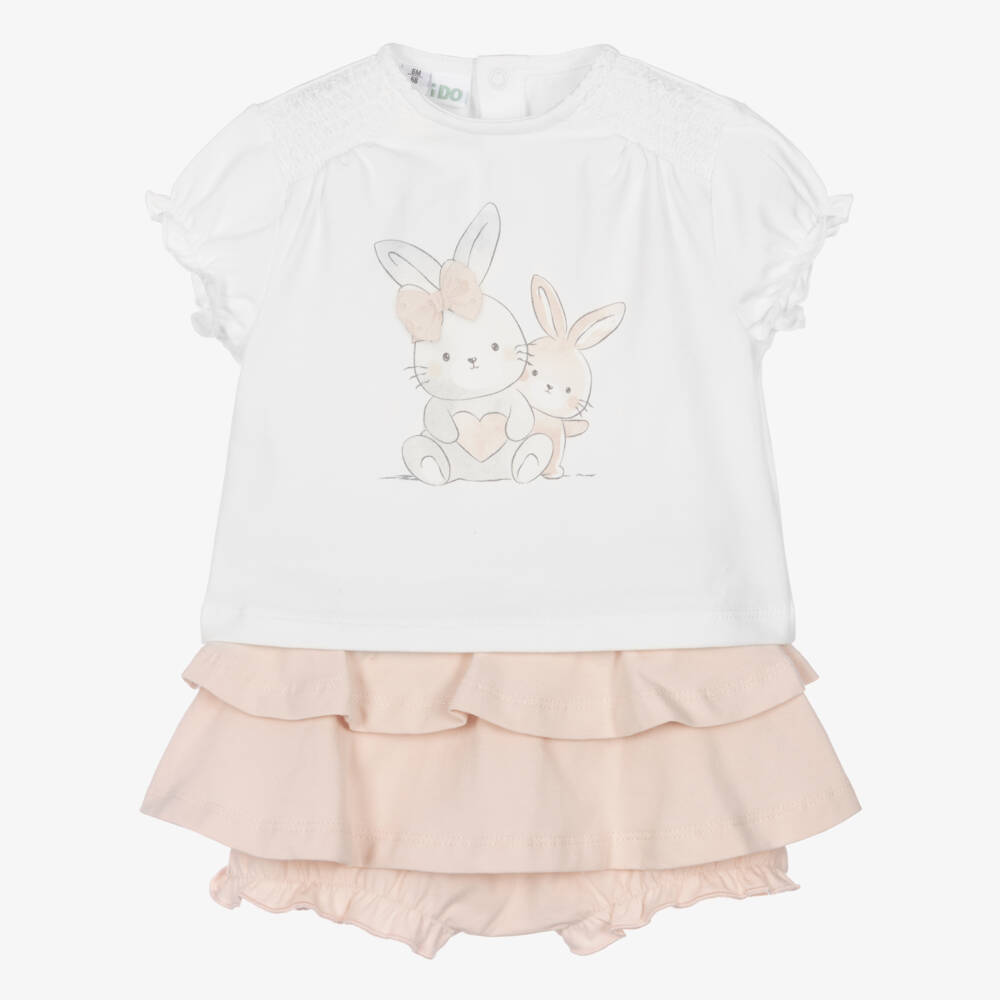 iDO-Baby Girls White & Pink Bunny Print Skirt Set | Childrensalon