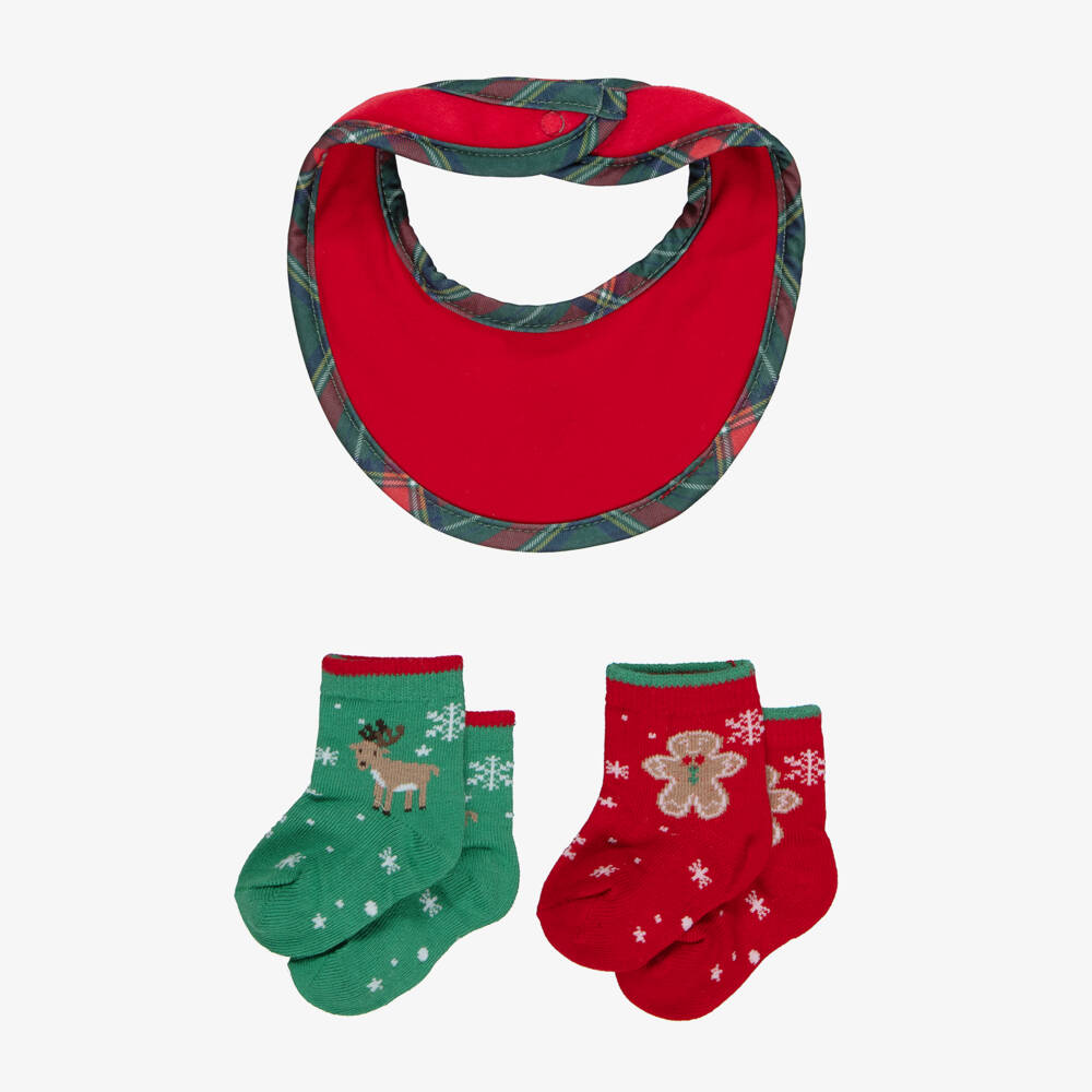 iDO-Baby Red & Green Christmas Socks & Bib Set | Childrensalon